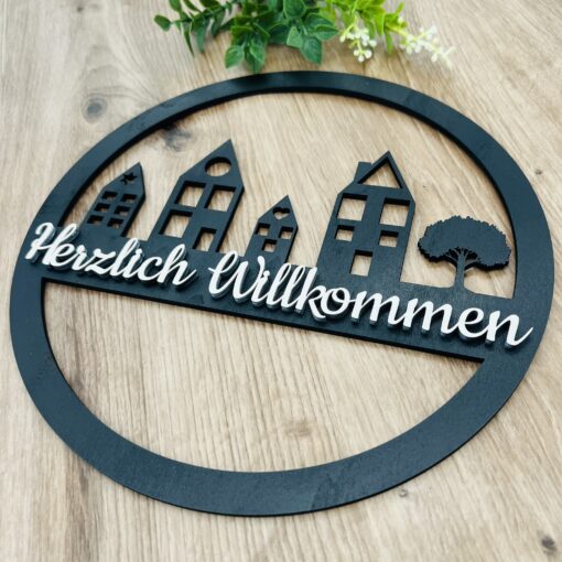 Türschild Herzlich Willkommen aus Holz